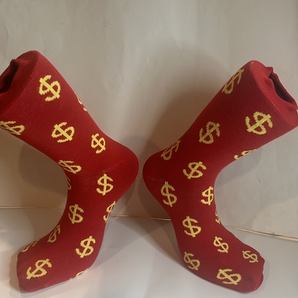 None Accessories - ❤️ Red and Gold Money Sign Novelty Socks Unisex
